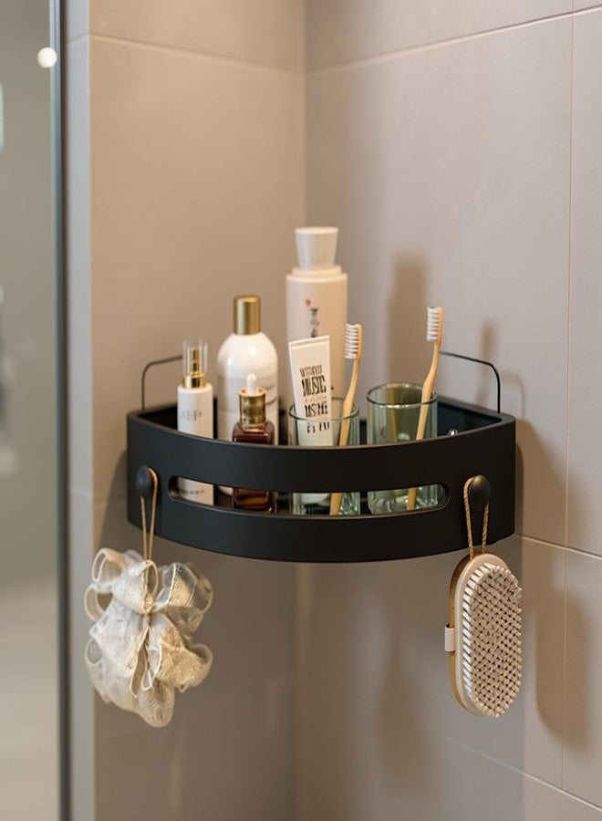 رف تخزين مثلث الشكل للحمام، يُثبت على الحائط بدون مسامير، مناسب لحوض الغسيل والمطبخ والمرحاض، يتحمل وزنًا يصل إلى 10 كجم، مصنوع من بلاستيك غير لامع، منظم أنيق من طبقة واحدة - Image 3